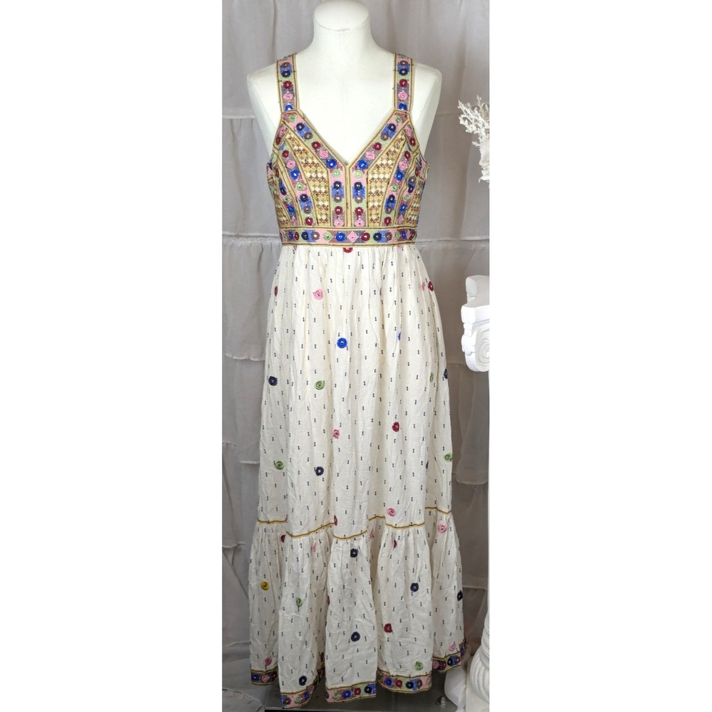 PAYAL PRATAP Anthropologie Norah Dress Embroidered Boho Midi Dress Size 2 - Picture 3 of 13
